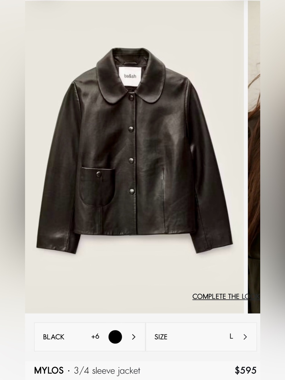 ba&sh Milos Black Leather Button-Front Jacket - size L